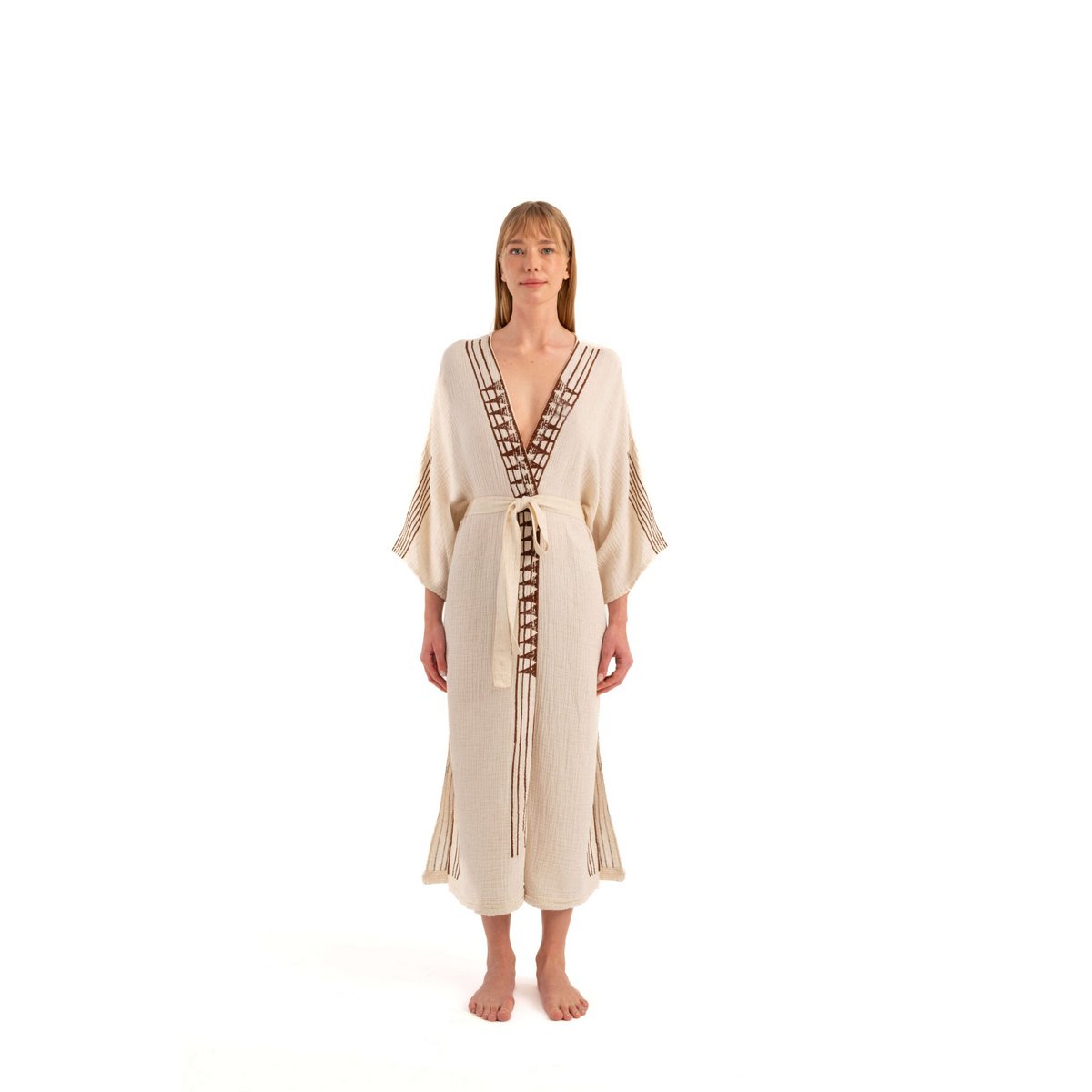 Marszczone kimono lniane IKIKIZ Cotton-TENCEL™ z nadrukiem
