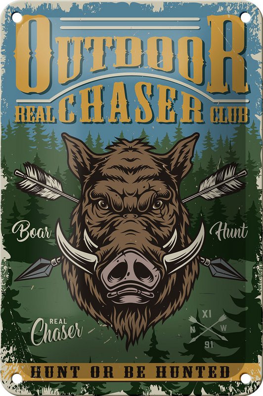 Tin sign outdoor 12x18cm hunting real chaser club decoration