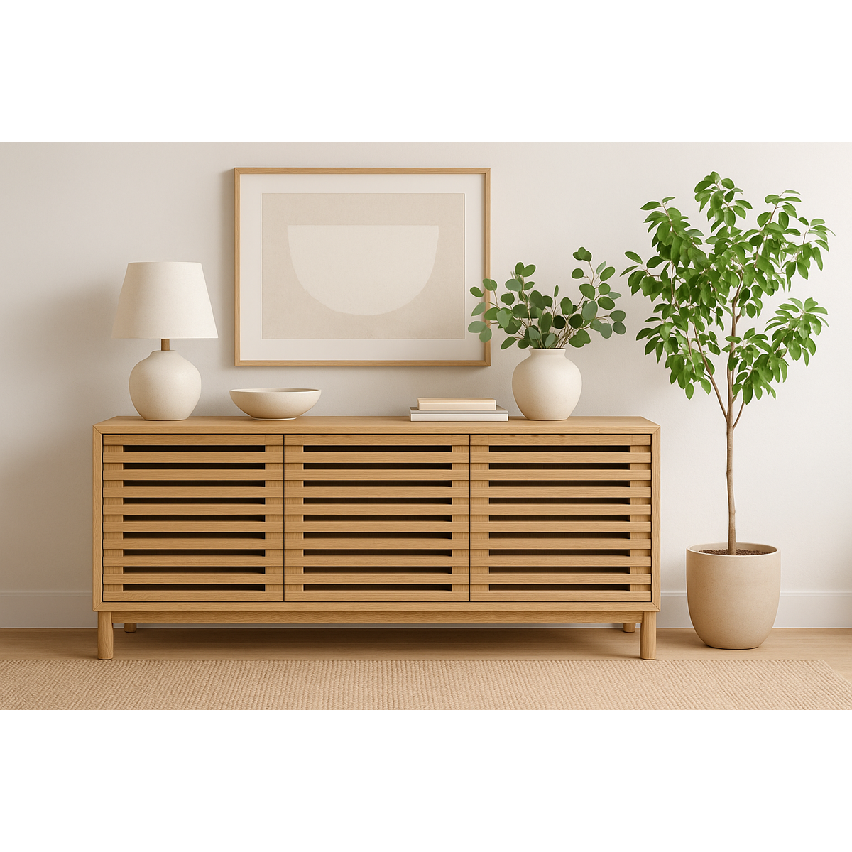 Tanner de tres puertas consola de medios de madera de cenizas en flaxen