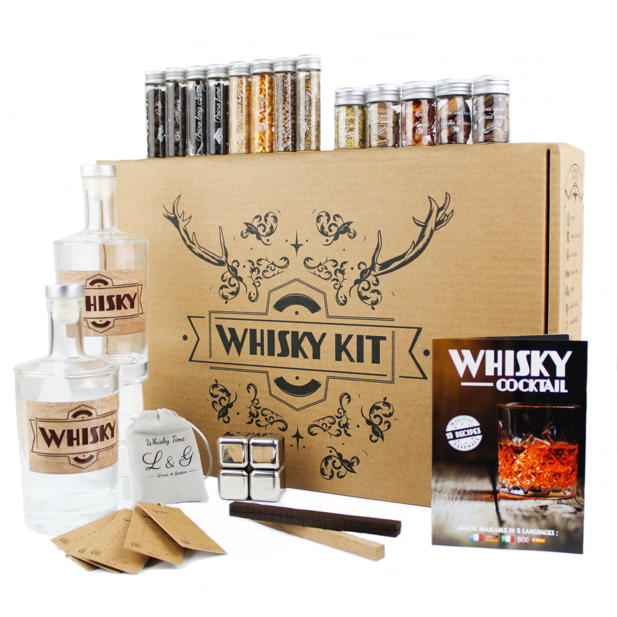 LOUISE & GASTON® Arranged Whiskey preparation and tasting kit - Gift Ideas - Original DIY Whiskey Gift Box - Christmas, Birthday - Made in France - Quality Ingredients and Accessories