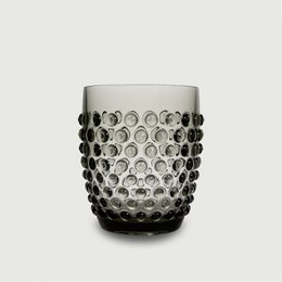  Acrylic drinking cup with a dotted, textured design in a gray color. Durable, lightweight, and unbreakable, making it ideal for use in the garden, on picnics, or for a playful look.