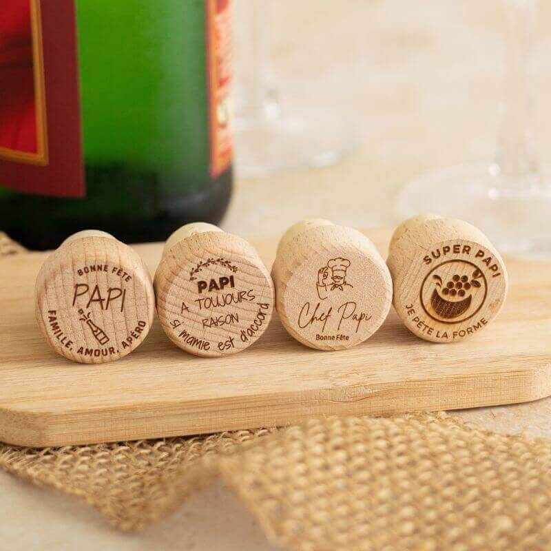 Bottle bottle of wine "Papi is always right" in cork and wood - My Bambou