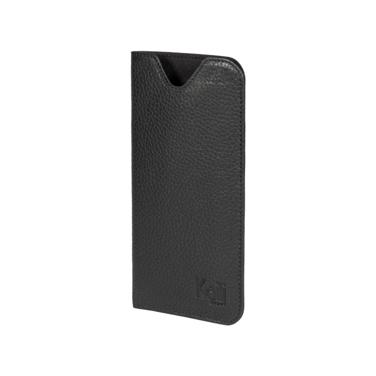 K0030AB | Glasses case in genuine full grain leather, dollar grain - Black color - Dimensions: 8.5 x 16.5 x 0.5 cm - Packaging: Bottom/lid gift box