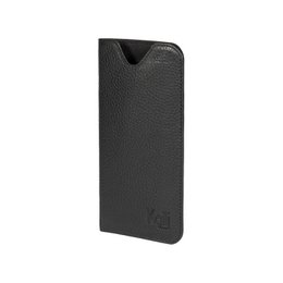 K0030AB | Glasses case in genuine full grain leather, dollar grain - Black color - Dimensions: 8.5 x 16.5 x 0.5 cm - Packaging: Bottom/lid gift box