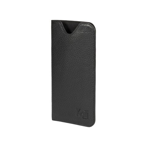 K0030AB | Brillenetui aus echtem Vollnarbenleder mit Dollar-Maserung – Farbe Schwarz – Maße: 8,5 x 16,5 x 0,5 cm – Verpackung: Geschenkbox mit Boden/Deckel