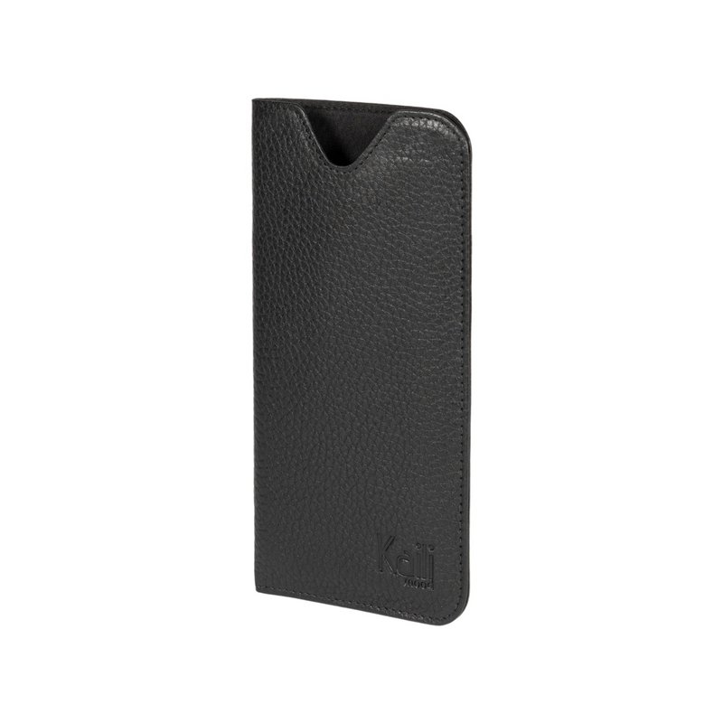 K0030AB | Glasses case in genuine full grain leather, dollar grain - Black color - Dimensions: 8.5 x 16.5 x 0.5 cm - Packaging: Bottom/lid gift box