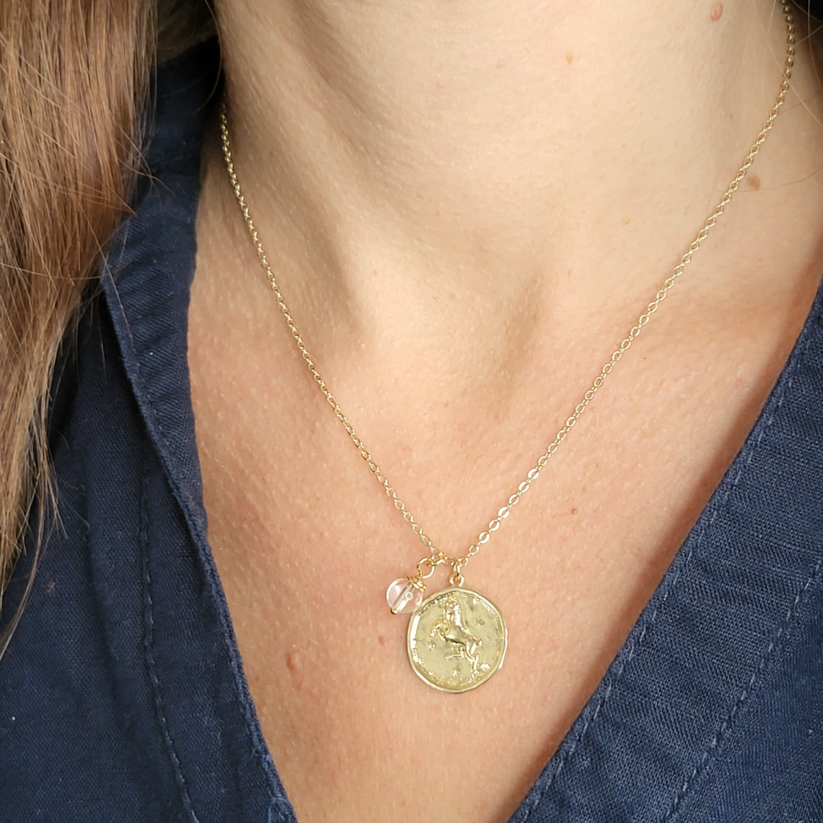 Zodiac Medallion Disc Necklace - Birthstone Pendant
