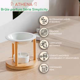 Brûle parfum Série Simplicity - Athena - Céramique Laquée et Bambou - Idée Cadeau - Décoration Simple Moderne