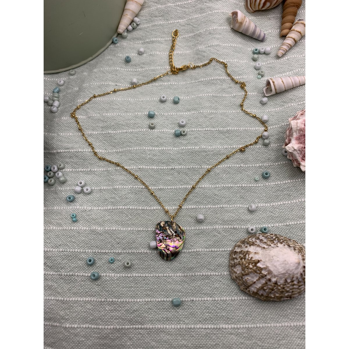 Collar de conchas | Paua/Abalone 40 cm oro acero inoxidable playa océano joyería hecha a mano