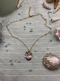 Muschelkette | Paua/Abalone 40 cm goldener Edelstahl handgefertigter Strand-Ozean-Schmuck