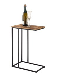A side table with a wooden top and metal frame, suitable for use as a laptop table or C-table. The table measures 25x60x40cm and is made of sustainable materials.