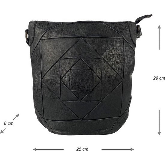 Ruime buffelleren schoudertas – Zwarte leren handtas voor dames