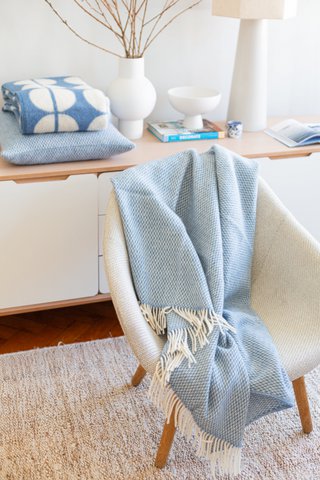 Fanny Blue Soft Lightweight Pure Norwegian Wool Blanket