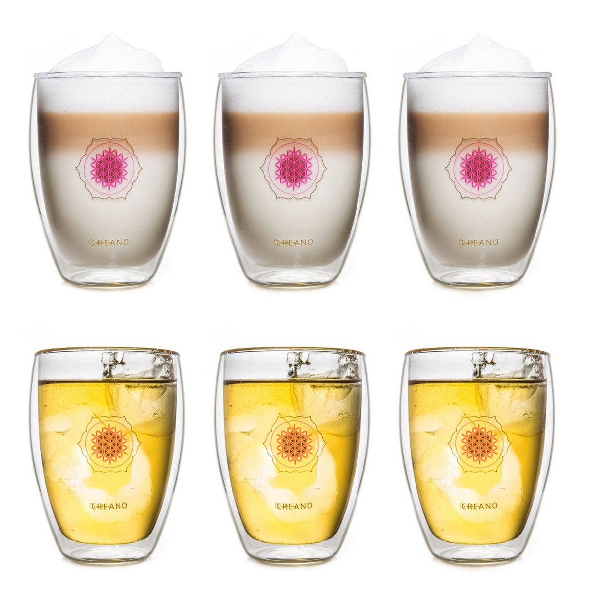 Creano Tee-Glas Blume des Lebens 6er-Set