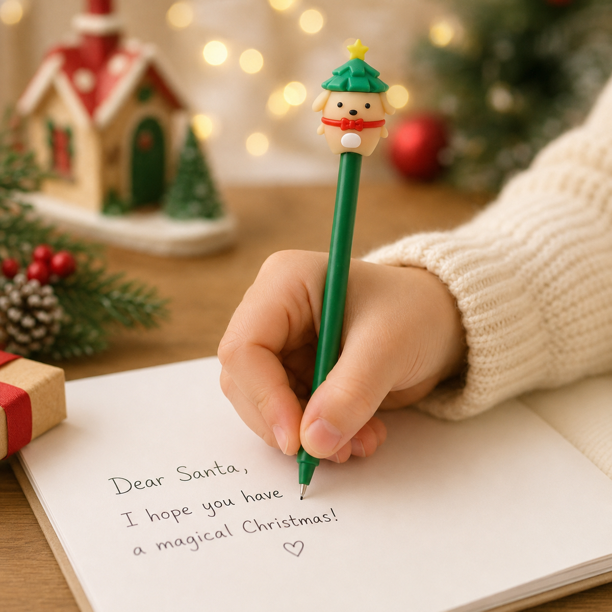 Bolígrafo de fantasía con motivos navideños - Perrito verde