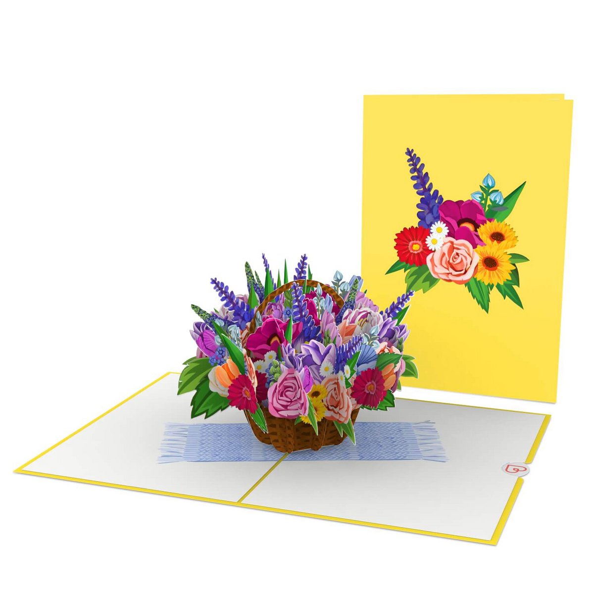 Kleurrijke bloemenmand pop-up kaart