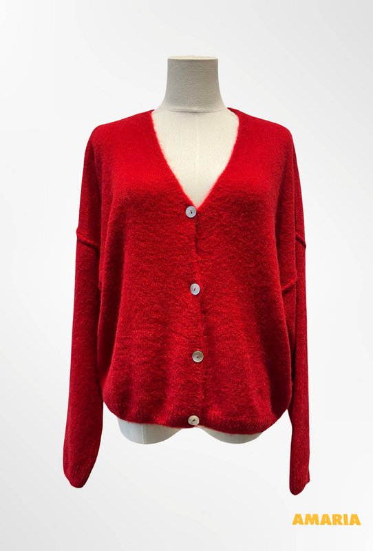 Dame cardigan - Premium kvalitet - Blød strik dyb V-hals med knapper - ALPACA/ULD - 23050