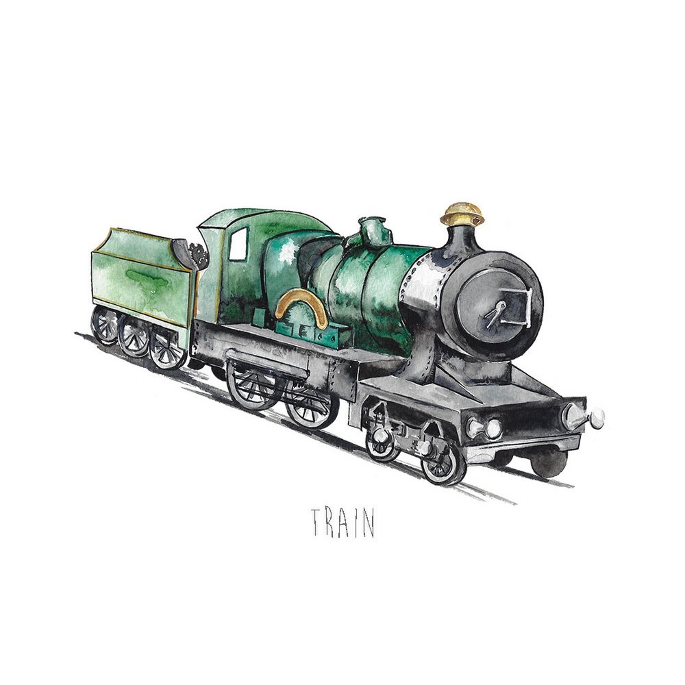 Impresión de pared de tren de vapor de acuarela