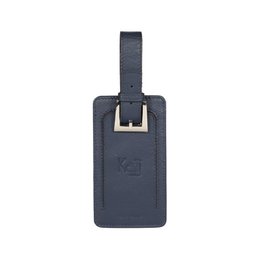 K0006DB | Bagagemærke i ægte fuldnarvet læder med let narvning. Blå farve Justerbar rem. Mål: 12 x 6,5 x 1 cm - Emballage: Stiv bund/låg gaveæske