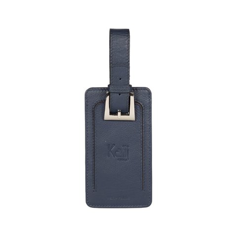 K0006DB | Gepäckanhänger aus echtem Vollnarbenleder mit leichter Narbung. Blaue Farbe. Verstellbarer Riemen. Abmessungen: 12 x 6,5 x 1 cm – Verpackung: Geschenkbox mit starrem Boden/Deckel