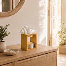 Brûle Parfum Série Naturea – Shell – en Bambou et Céramique – Design Original et Déco – Bougeoir Aromathérapie – Diffusion Huiles Essentielles, Cires, Fondants Parfumés