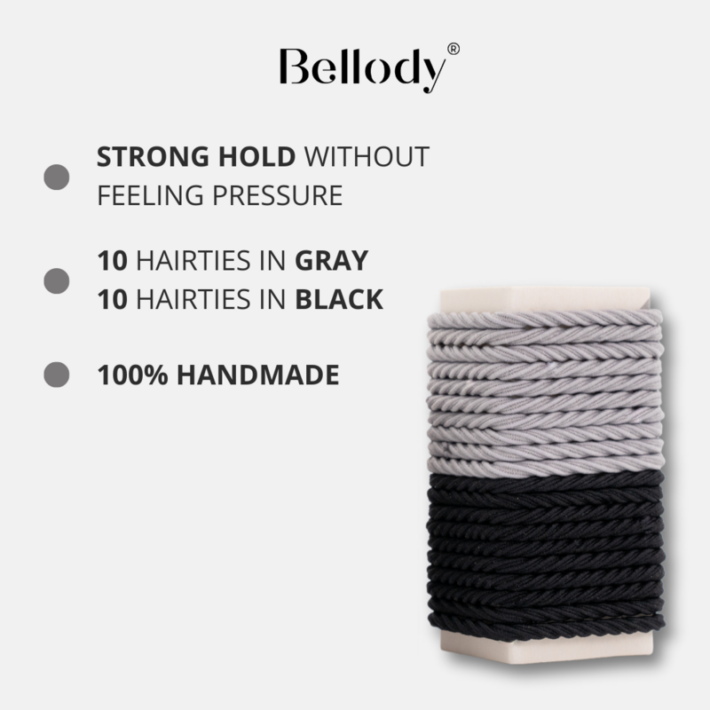 Bellody® Mini Haargummis (20 Stk. - Schwarz & Grau - Mischpaket)
