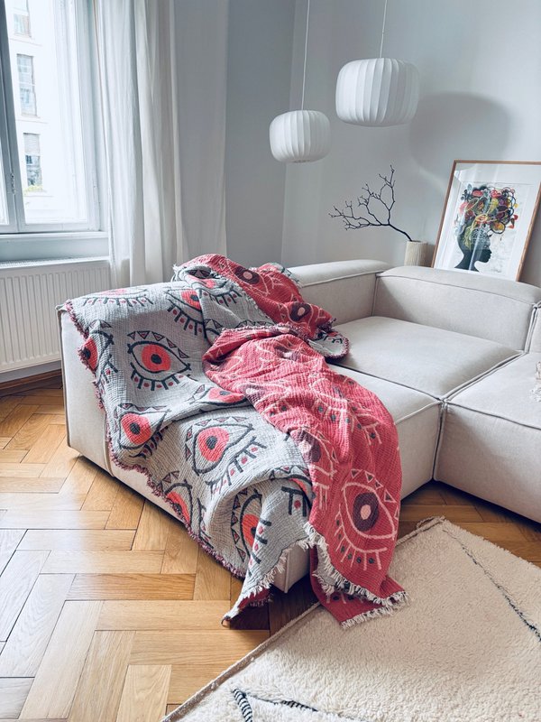 Muslin blanket - Vision - coral blue - 2.20 x 2.50 m fair
