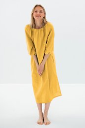 MOON — Vestido midi de lino lavado a la piedra con hombros descubiertos