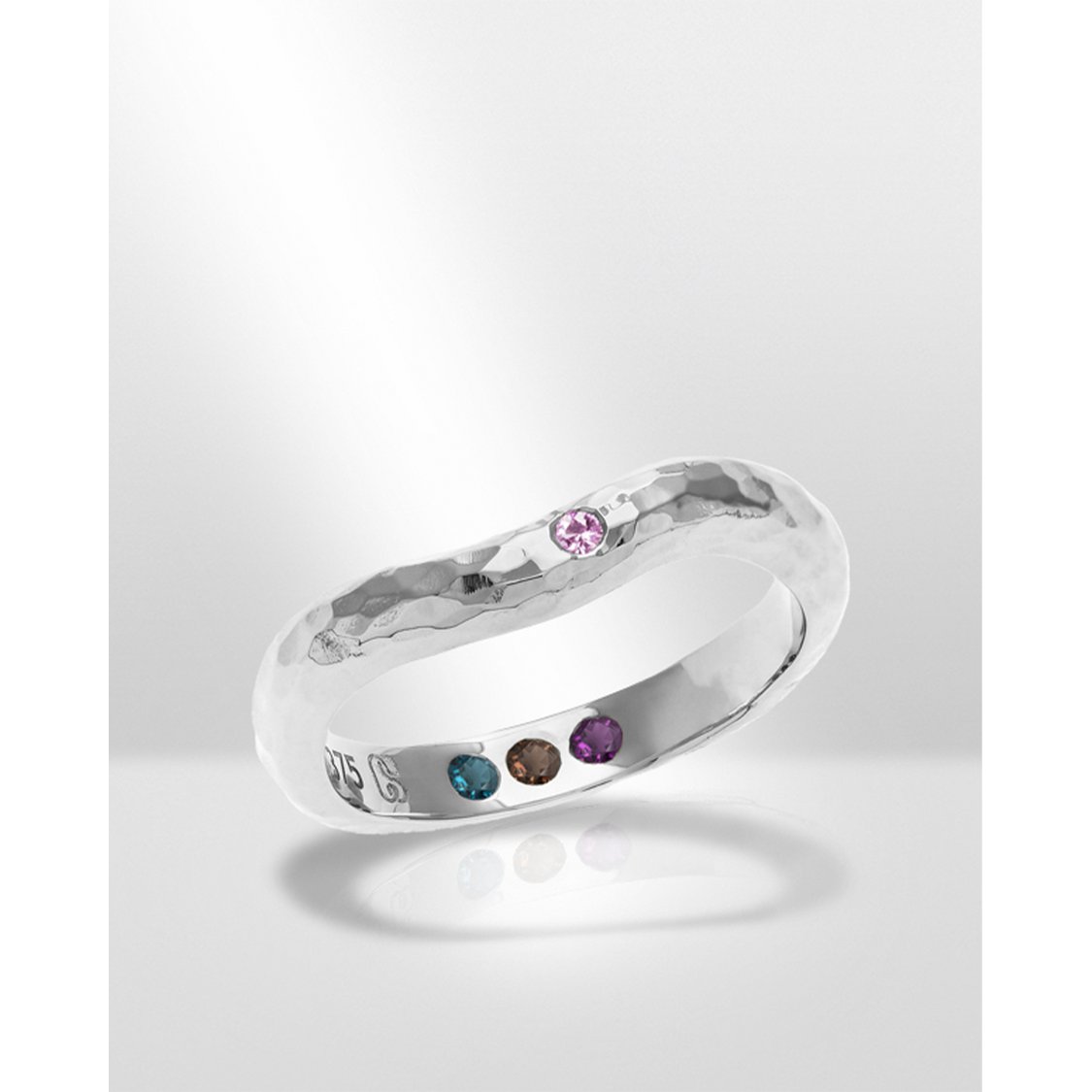 Pre-Set Hidden Inner Strength Ring Silver Hammered
