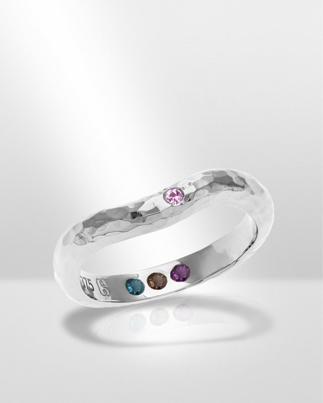 Pre-Set Hidden Inner Strength Ring Silver Hammered