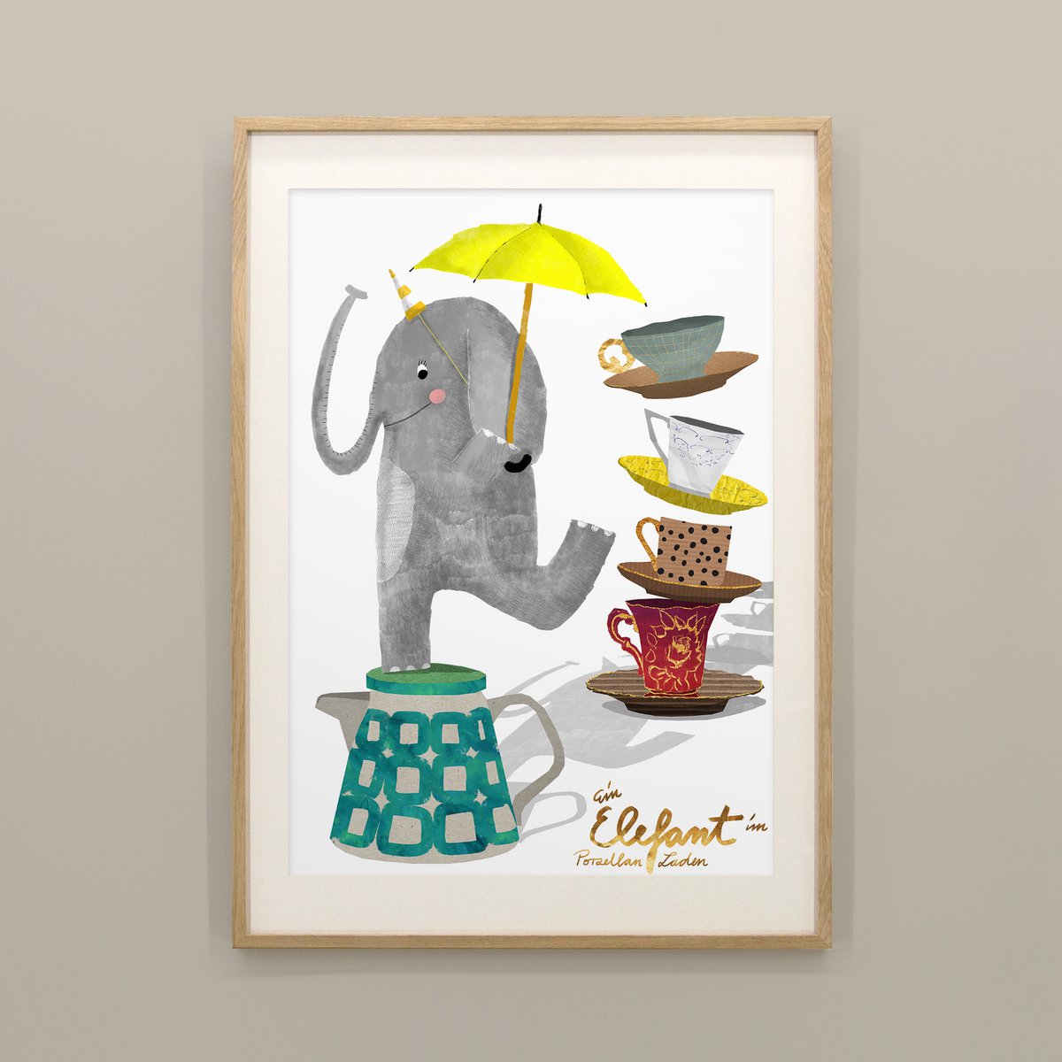 Poster - Olifant in een porseleinkast