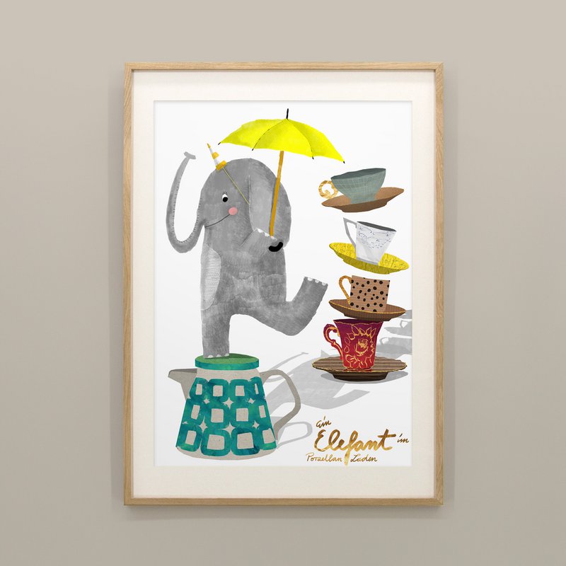 Poster - Olifant in een porseleinkast