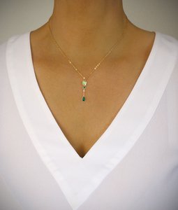 Peridot green crystal butterfly and Emerald drop necklace