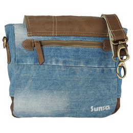 Sunsa damestas. Handtas gemaakt van upcycled jeans en canvas. Schoudertas in messenger-vorm. Schoudertas in vintagestijl. Grote crossbodytas voor dames