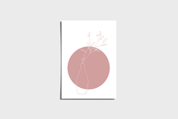 Boho vase poster with abstract pink circle design, available in various sizes and finishes including matte and glossy, square and round edges.