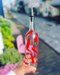 Hand-painted bottle of Peppers