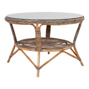 Larisa Garden Table - Garden Table, kubu/glass plate, grey, ΓΈ120x77 cm