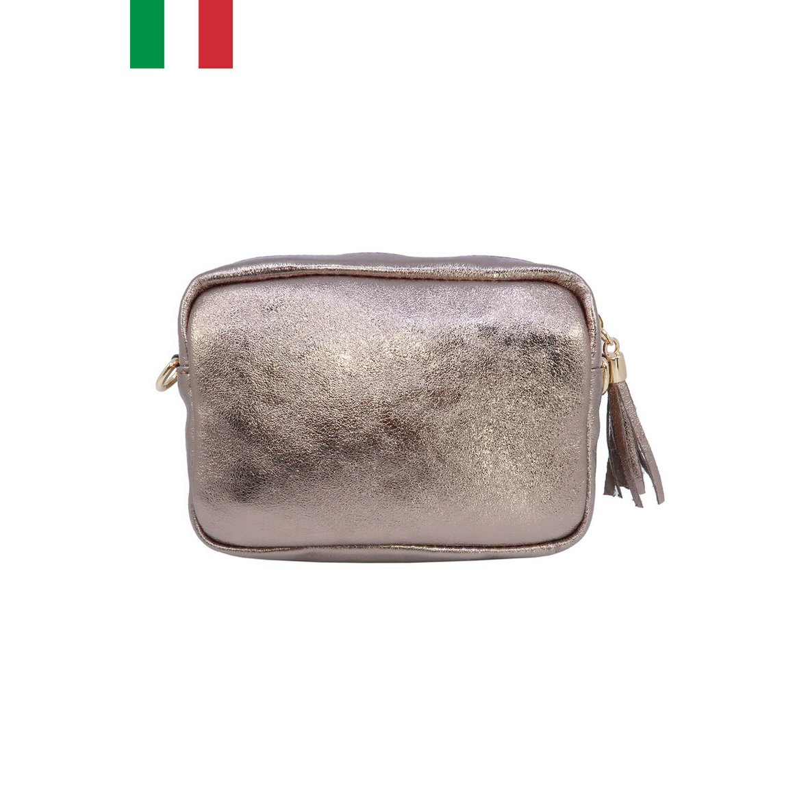 Iriserende leren schoudertas met metalen sluiting Made in Italy