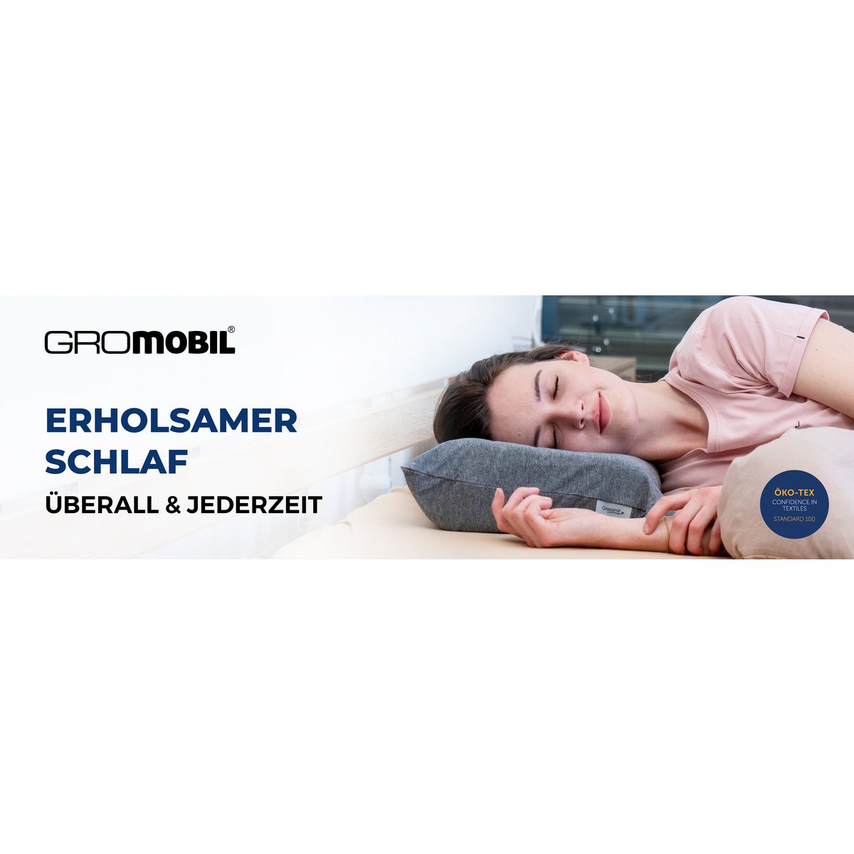 GROMOBIL® Reise-Nackenstützkissen TRAVEL – Orthopädisches Kissen: ergonomisch & atmungsaktiv für Hotel, Pension, Ferienwohnung & Camping
