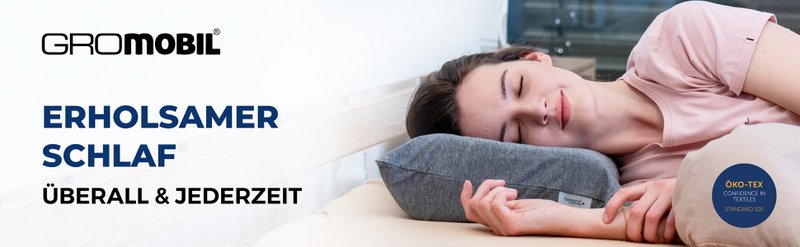 GROMOBIL® Reise-Nackenstützkissen TRAVEL – Orthopädisches Kissen: ergonomisch & atmungsaktiv für Hotel, Pension, Ferienwohnung & Camping