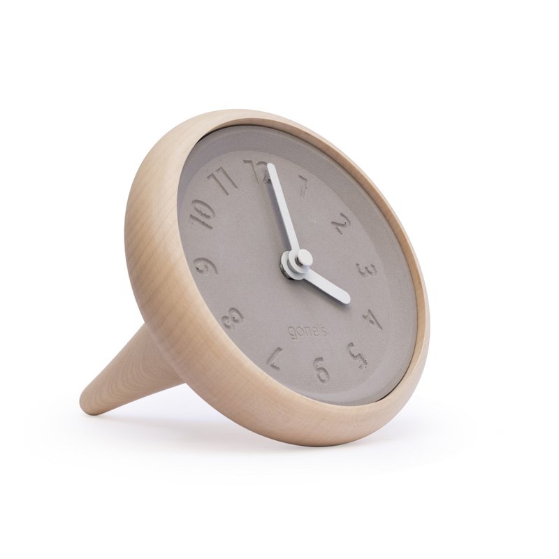 Horloge de table en bois et béton - Toupie