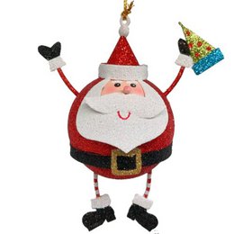  A whimsical ornament depicting a small red gnome figure descending with a parachute. The parachute is blue and white in color, creating a striking contrast against the red gnome. This ornament would make a charming addition to any holiday decor.