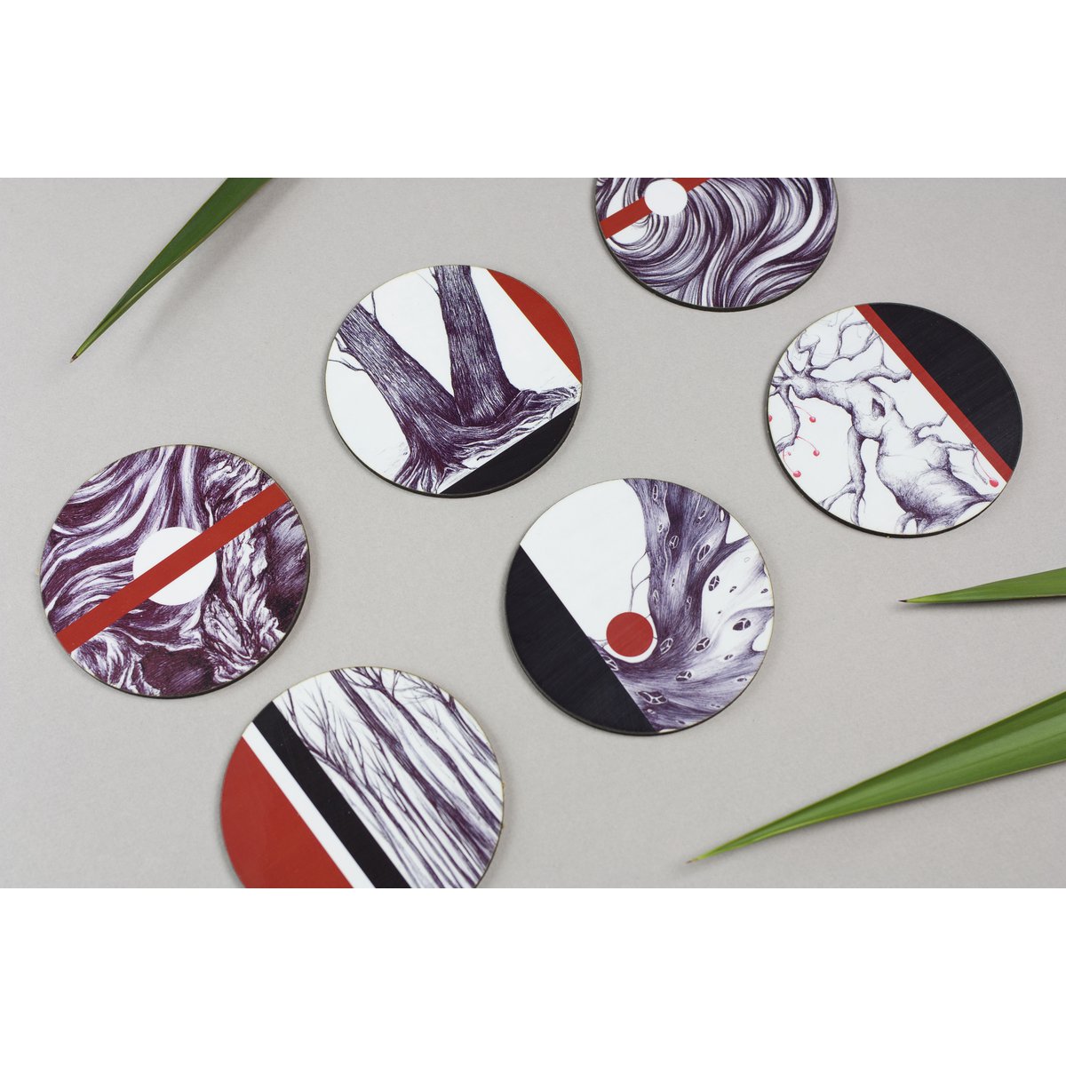 Sæt med 6 Rising Sun coasters