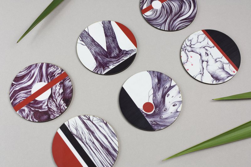 Sæt med 6 Rising Sun coasters