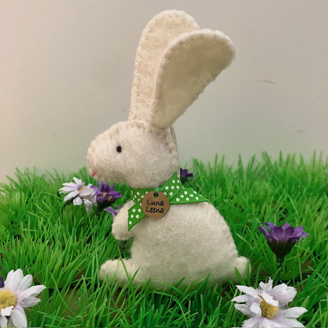 Luna-Leena Easter flat bunny hanging ornament - off-white - wool felt - handmade in Nepal