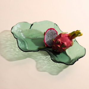 Serving Bowl | Slumped Organic Silhouette Green Grey | Glass