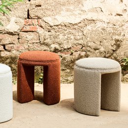 Puf redondo Josy, beige bouclé