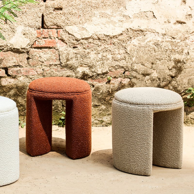 Puf redondo Josy, beige bouclé