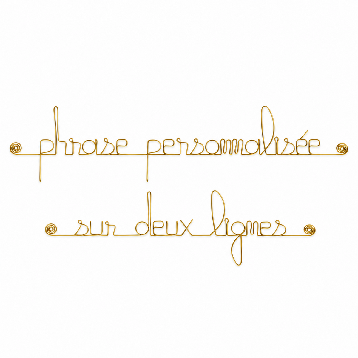 Phrase "Customizable 2 lines" in golden brass wire - to pin - Wall jewelry