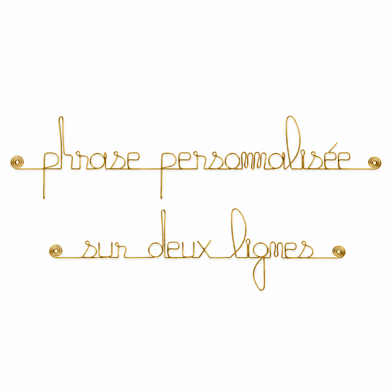 Phrase "Customizable 2 lines" in golden brass wire - to pin - Wall jewelry